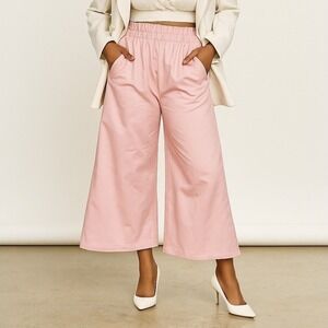 Taylor Jay Cotton Culotte Pants Pink Elastic Waist‎ Wide Leg S NWT